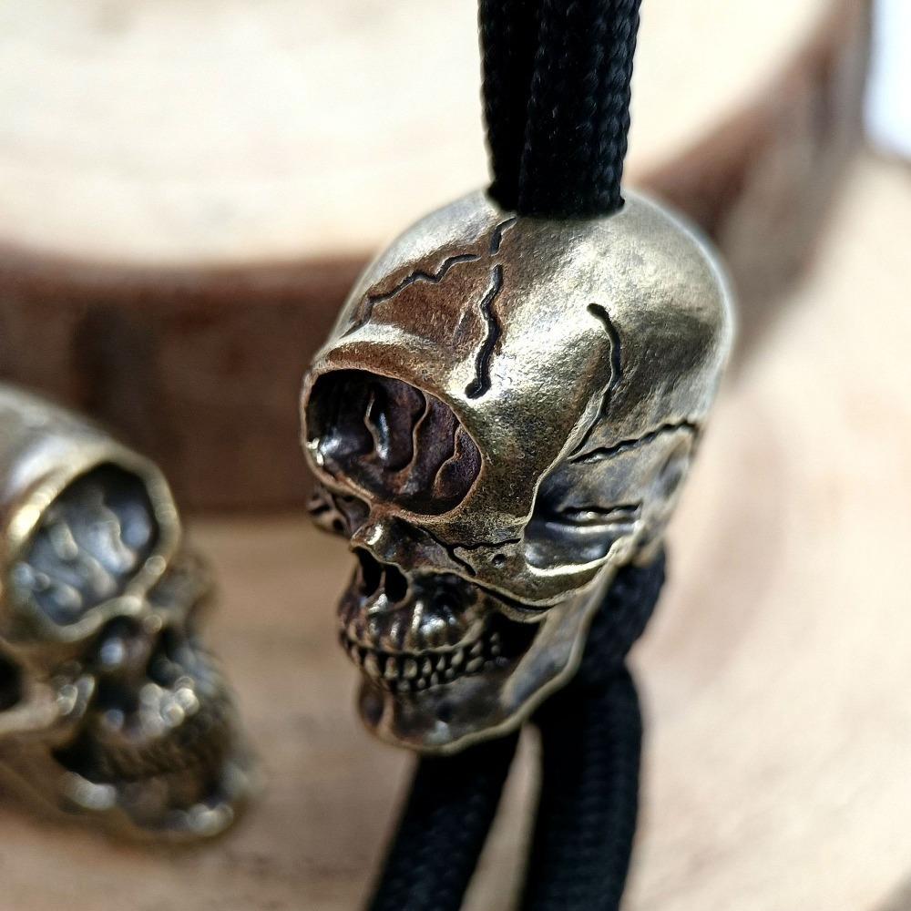 One Eyed Skull Head Brass Knife Beads EDC DIY Paracord Woven Bracelets Lanyard Key Chain Pendants Accessories Outdoor Tool Hangings Charms