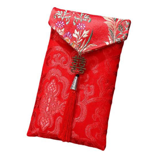 Chinese Red Envelope Embroidered Satin Cash Envelope Lucky Money Envelope Pocket for Wedding Spring Festival Banknotes Gift