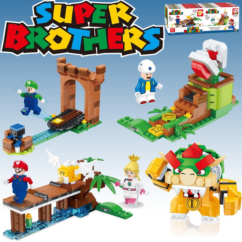 Mario Building Blocks Cool Dad King & Piranha Plant 4in1 Scene Set for Kids Boys Small Particle Assembly Toy
