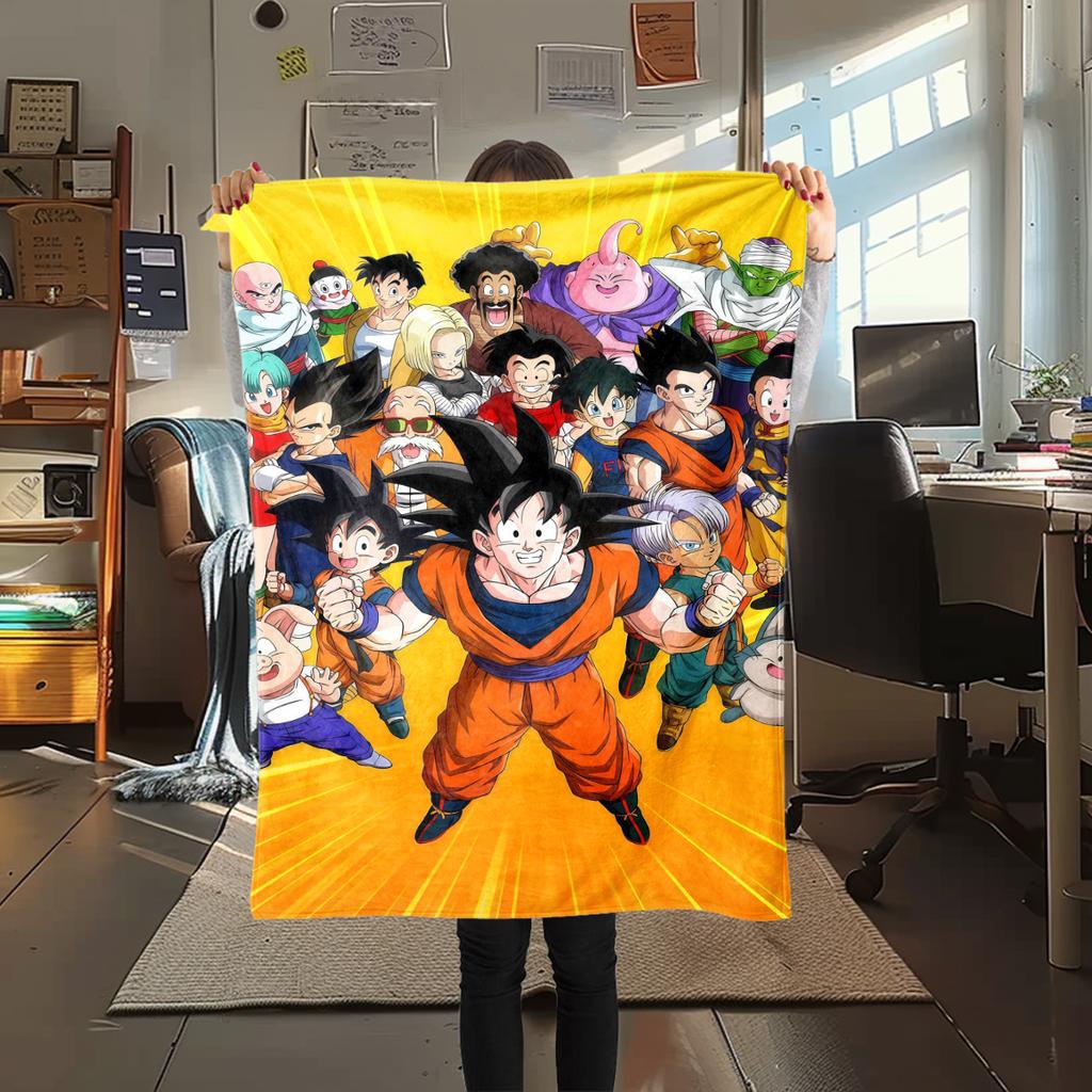 1 шт. Фланелевое одеяло с принтом Сон Гоку, Высокое качество, Для всех сезонов, Декор для дома, Тепло и уют, Идеально для рождественских подарков