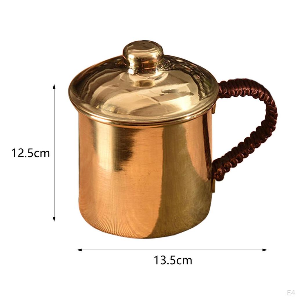 Handmade Copper Water Cup 400ml Mug with Anti Scalding Handle Drinking Cups Thickened Tea