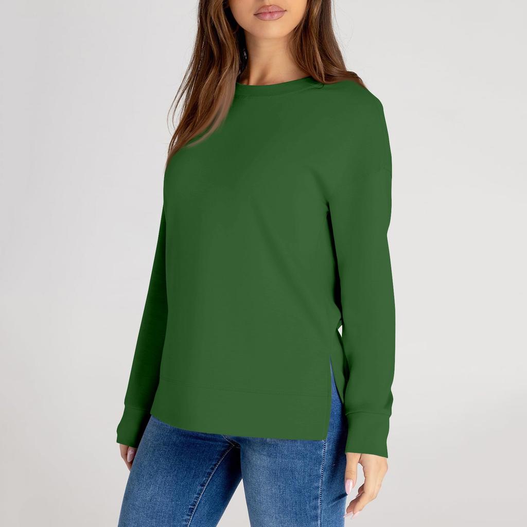 Женский повседневный модный однотонный свитер с круглым вырезом и длинными рукавами