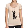 Tee-Shirt Femme Col Rond Decollete Drole Chat Tomber Imprime Tee