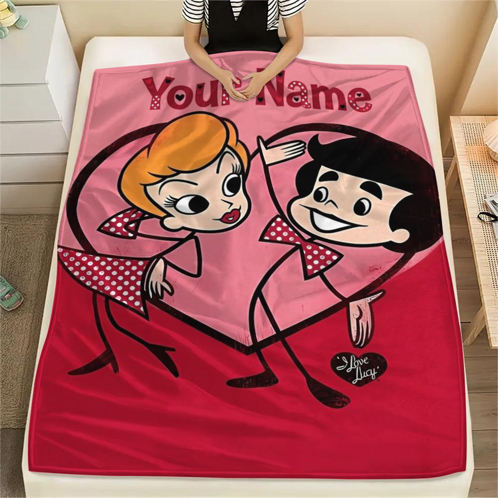 1PC Love Lucy Comics Custom Name Patterned Flannel Blanket Suitable For All Seasons For Home Decor Warmth And Comfort Gifts Holiday Present