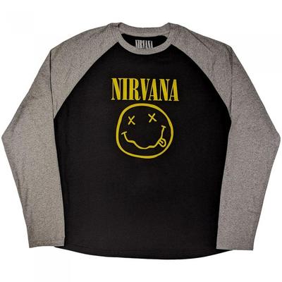 Nirvana Унисекс Взрослая Футболка Реглан с Длинным Рукавом и Счастливым Лицом