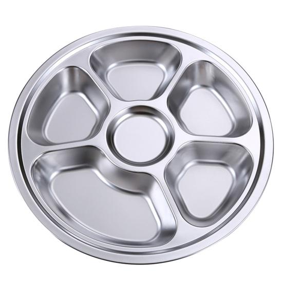 Обеденная тарелка безопасная многоразовая посудомоечная машина большая вместимость столовая посуда нержавеющая сталь 2/3/4/5/6 секций круглая