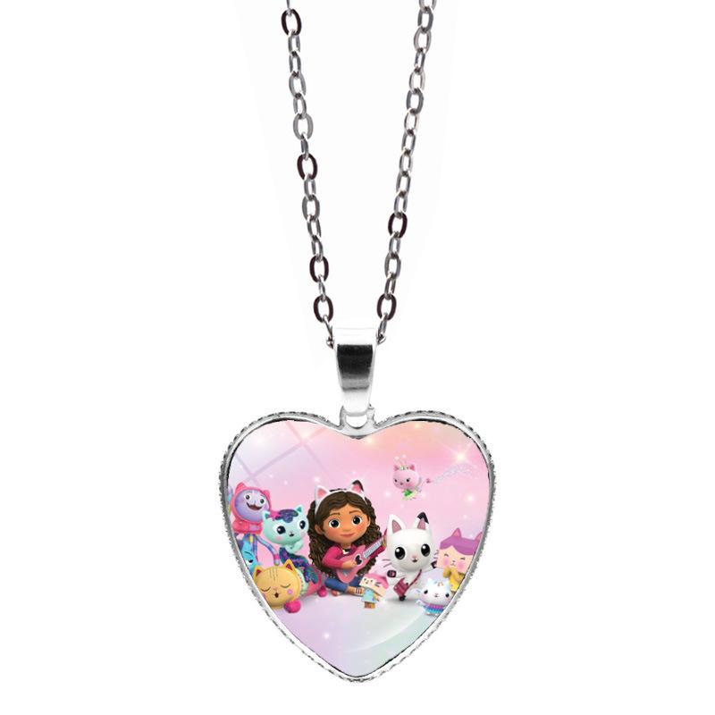 Cartoon Heart Necklace Cute Peach Heart Jewelry Sweater Decoration Chains Colorful Beaded Bracelet Kids Girls Gifts