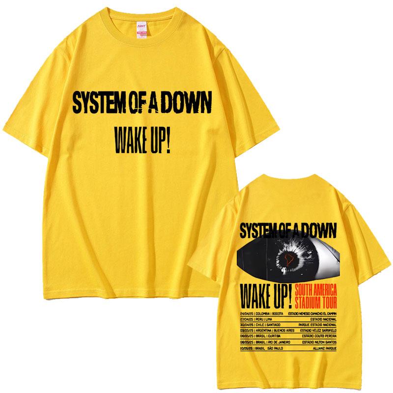 2025 Лето Рок-группа System of A Down Wake Up Южная Америка Стадионный Тур Альтернативный Метал Мерч Футболка Мужская Оверсайз Футболки
