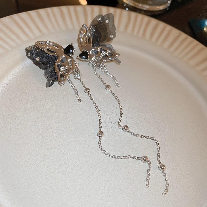 Геометрические серьги-пусеты из серебряной иглы и черного кристалла, нишевые универсальные серьги, темпераментные, легкая роскошь, премиальные серьги