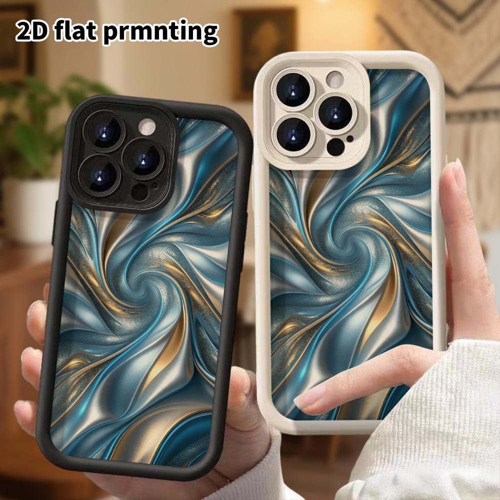 Phone case: 2D flat design suitable for iPhone 18 17 16 15 14 13 Pro tiered protective case, blue-gold fluid, Christmas and Halloween gift