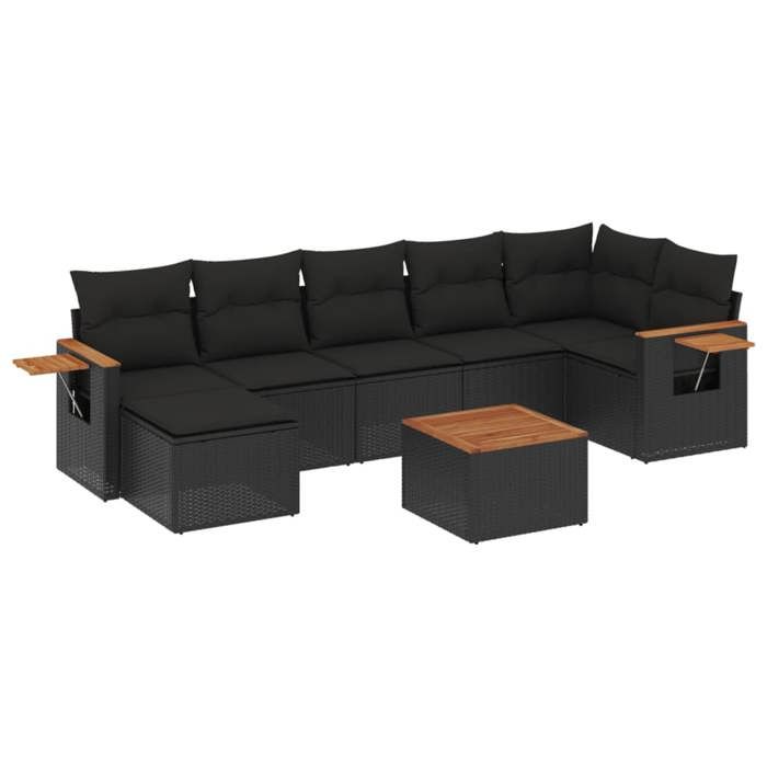 VidaXL Salon de Jardin avec Coussins 8 pcs, Canapés de Terrasse, Ensemble de Meubles de Patio, Mobilier d'Extérieur, Noir 3227035