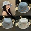 Floral Denim Embellished Fishing Hat For Comfortable Spring Wear For Everyone