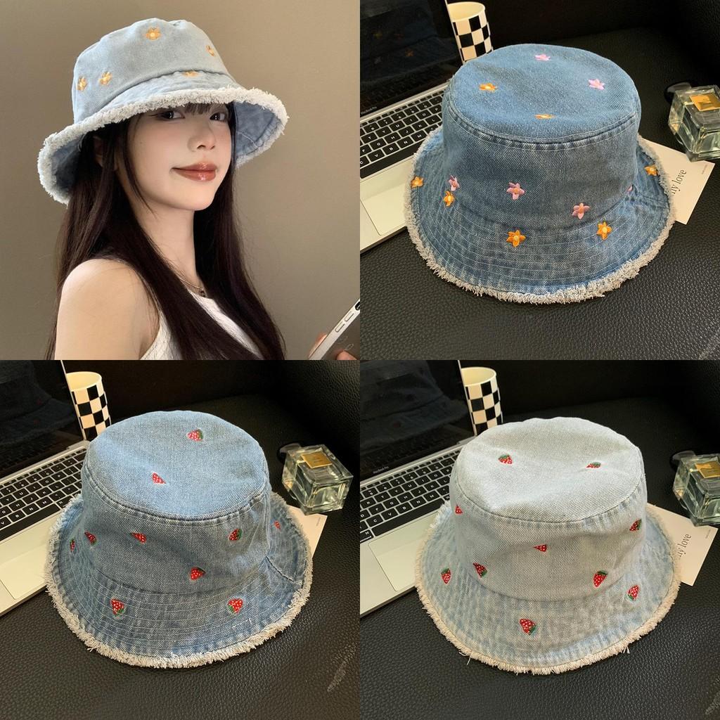 Floral Denim Embellished Fishing Hat For Comfortable Spring Wear For Everyone