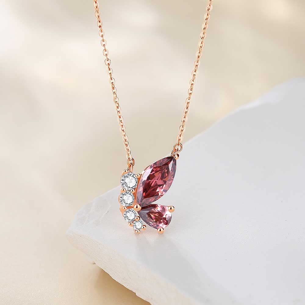 Necklace K18 Pink Gold Butterfly Pendant Zirconia Butterfly Accessory Christmas Birthday Anniversary Present Gift Wrapping Included [FANCIME] Women's