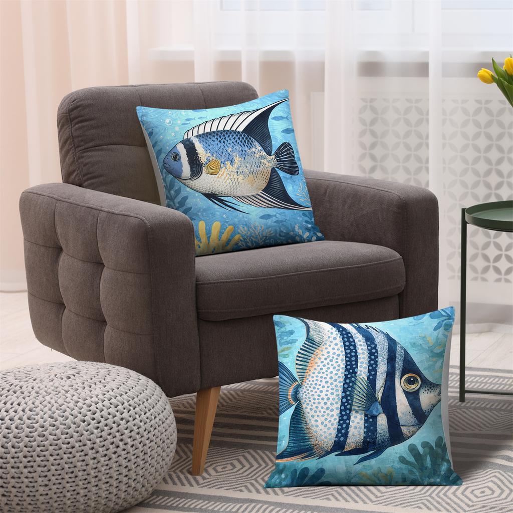 Artistic Marine Life Pillow Covers Illustrated Tropical Coral Double-Sided Printed Throw Cushion Cases Ocean Lover Home Decor