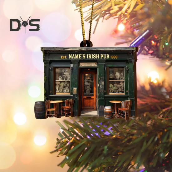 1/2/3Pcs Irish Pub Hanging Decoration Christmas Tree Hanging 3 Layers Wooden 3D Vintage Shop Ornament Retro House Scene Pendant
