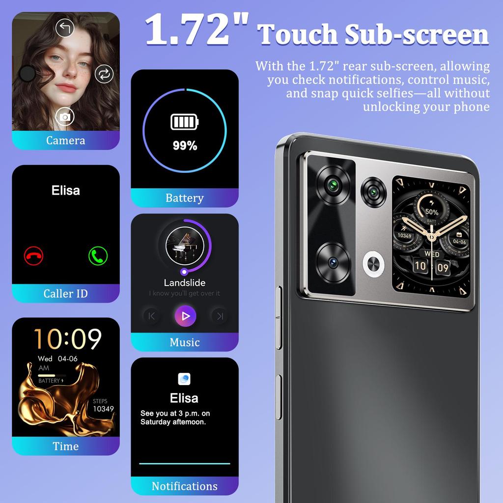 Смартфон CUBOT P90 Android 15, 24 ГБ ОЗУ + 256 ГБ ПЗУ, 6,88-дюймовый HD+ дисплей 120 Гц, 1,72-дюймовый задний сенсорный экран, 64 Мп + 16 Мп, 5100 мАч, NFC/Распознавание лица/Отпечаток пальца