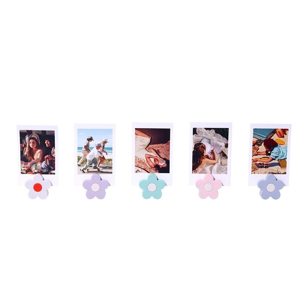 5PCS Mini Desktop Memo Holder 3D Flower Shape Instant Photo Holder Desktop Display