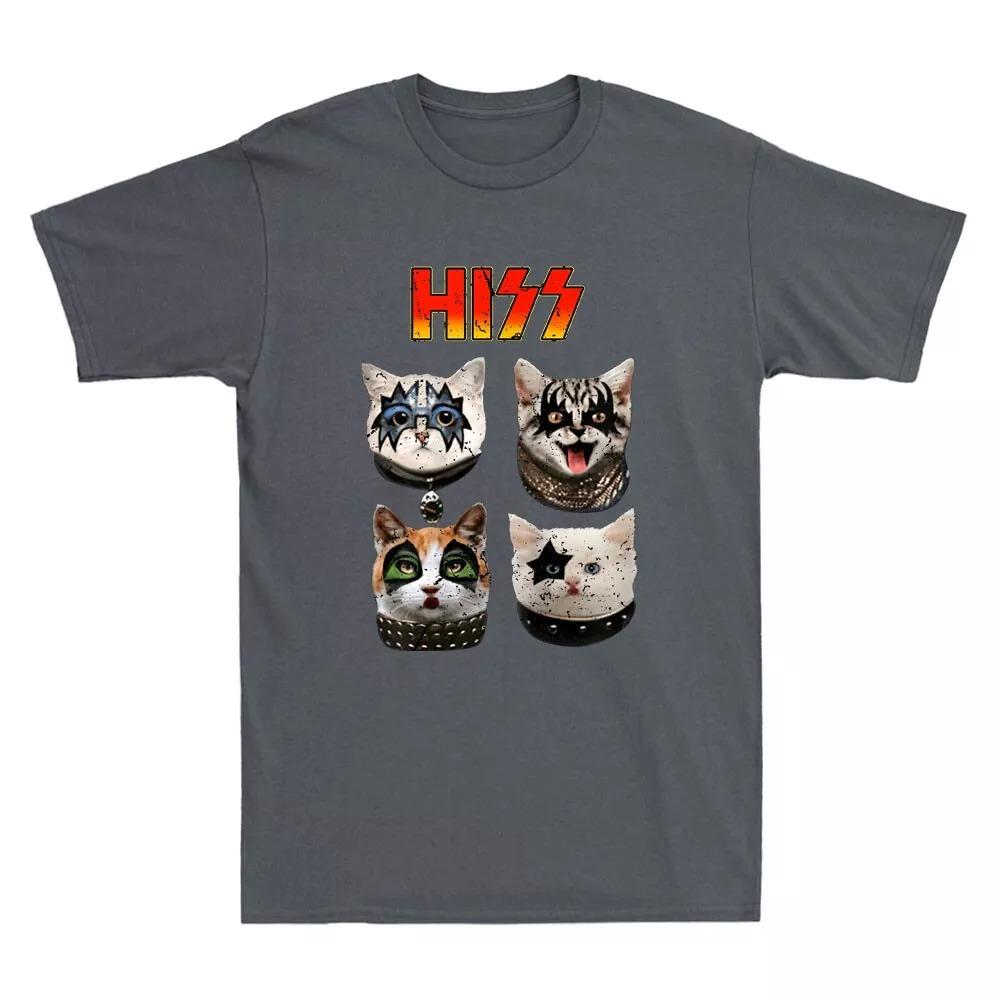 Футболка с принтом Hiss Fun Cat Rock Music, мужская и женская футболка с коротким рукавом, уличный пиджак с круглым вырезом, чистый хлопковый дышащий материал