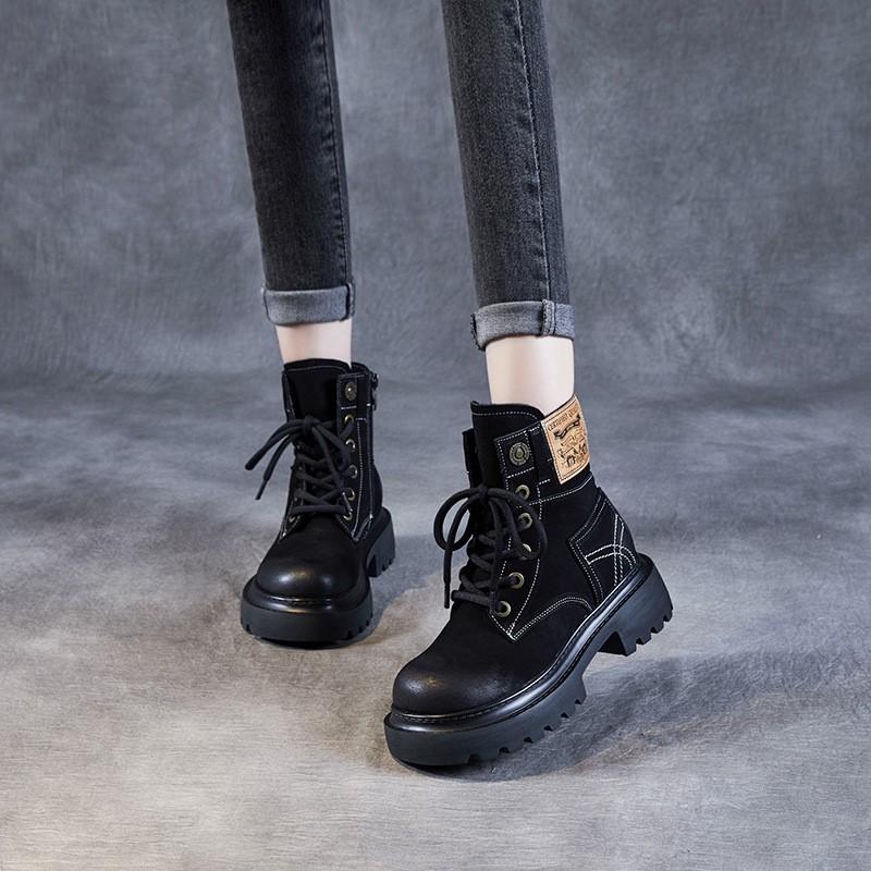 Johnature Ботинки martin из натуральной кожи, женские однотонные туфли в стиле ретро с круглым носком, ботильоны на толстой подошве