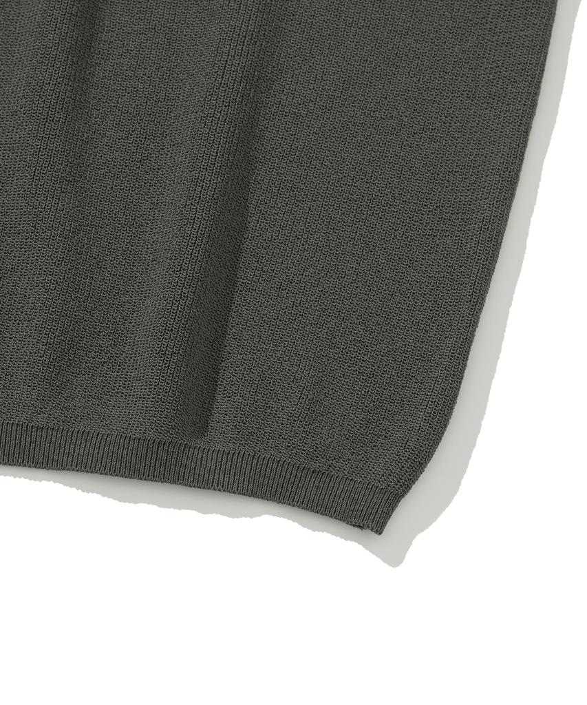 KNITTED Coolever Henley Neck Short Sleeve Knit Charcoal