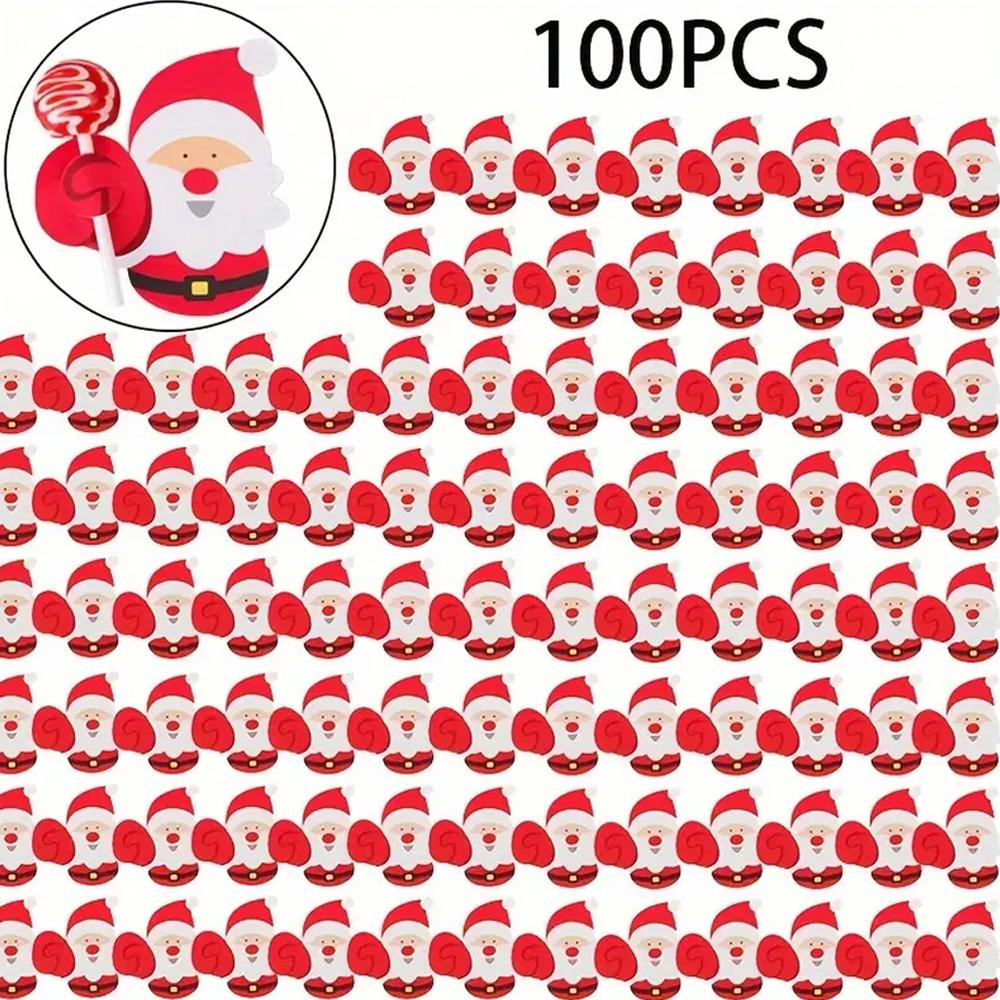 50/100pcs Christmas Lollipop Paper Cards Cartoon Santa Claus Penguin Snowman Kids Candy Gifts Package Wrapping New Year Party