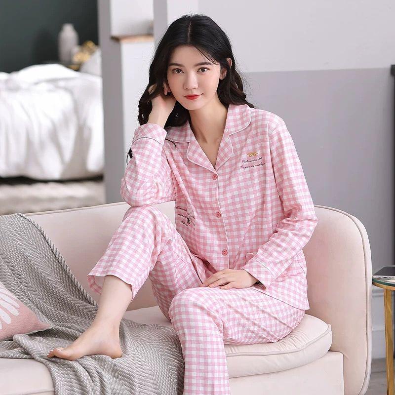 Пижамный комплект из хлопка для женщин среднего возраста - Кардиган с длинными рукавами для весны и осени