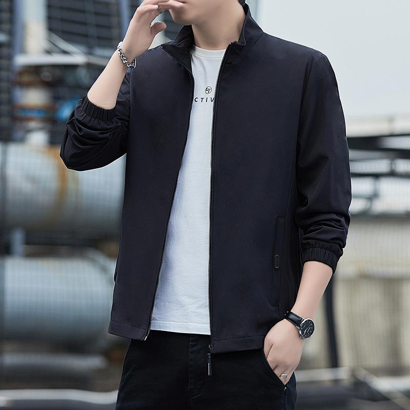 Куртка мужская осенняя простая однотонная ветрозащитная куртка с воротником молодежная модная повседневная универсальная ветровка пальто