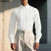Мужские повседневные рубашки с отложным воротником, длинным рукавом, на пуговицах, с оборками по низу