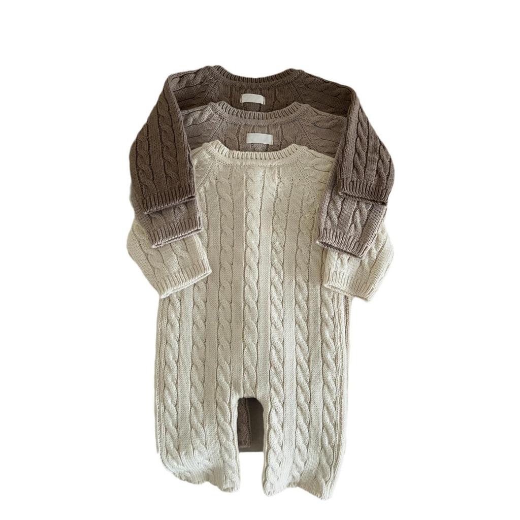 Unisex Baby Winter Cotton Knitted Sweater Jumpsuit: Long, Twisted Wool Design