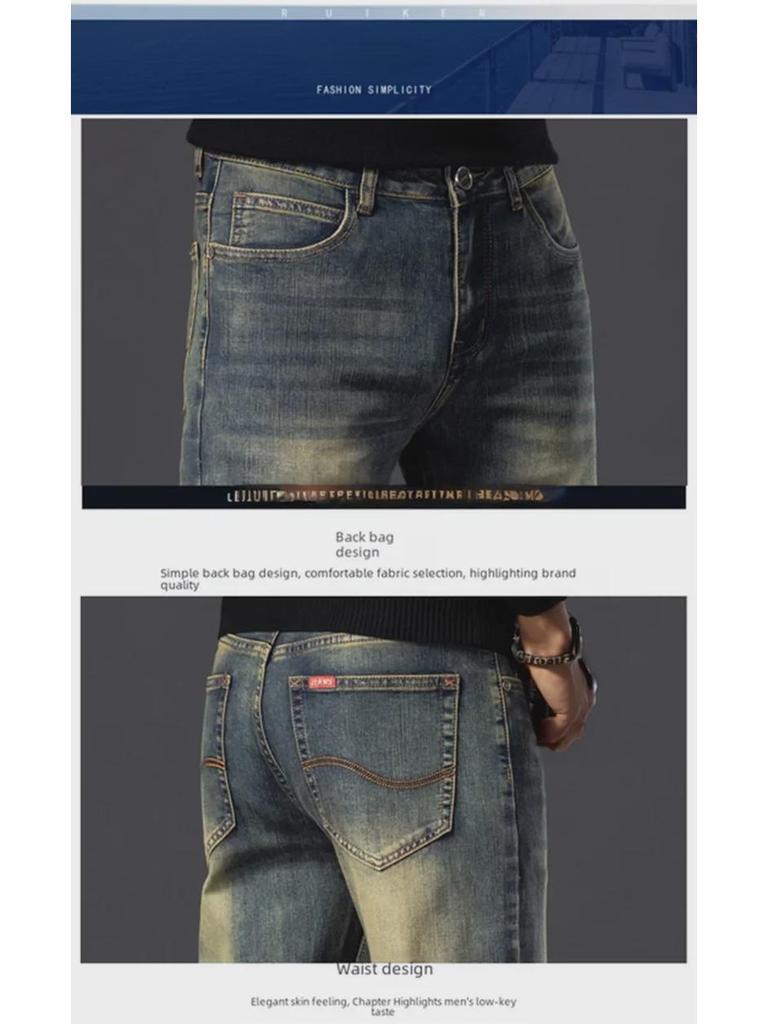 2023 Мужские высококачественные облегающие эластичные джинсы с потертостями — модные и универсальные повседневные брюки на осень/зиму