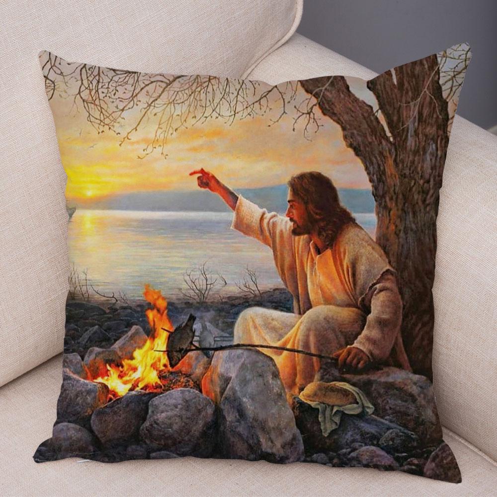 Vintage Jesus Christ Cushion Cover for Sofa Home Decor Colorful Cartoon Christ Savior Pillow Case Soft Plush Pillowcase xcm