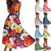 Women's Summer Fashion Retro Print V-Neck Sleeveless Long Dress