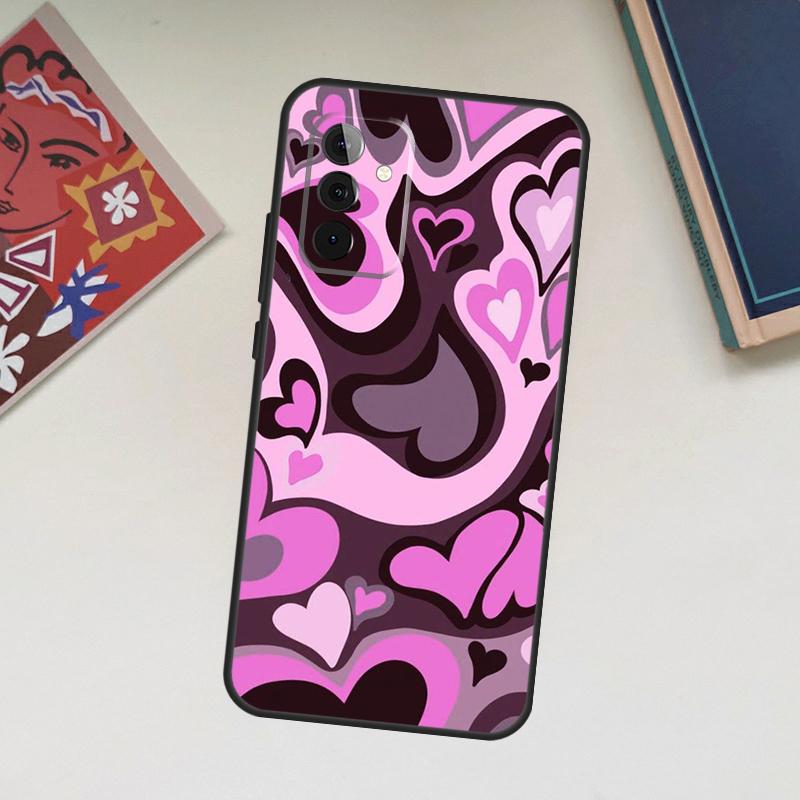Brown Purple Hearts Swirl Pattern Case For Samsung Galaxy A06 A16 A26 A36 A56 A55 A35 A15 A53 A32 A52 A33 A13 A14 A34 A54 A17