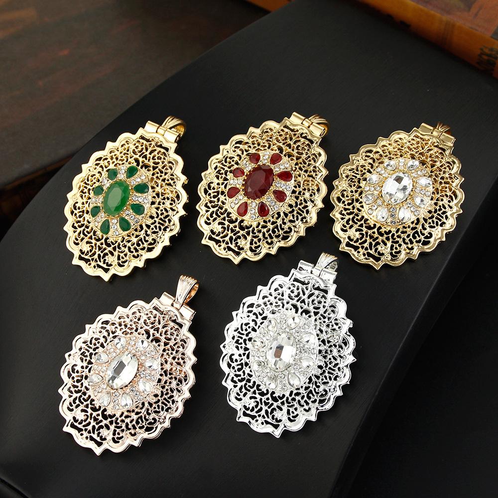 Gold Jewelry Women's Brooch Round Crystal Brooch Arabian Bride Bijoux Brooch Pendant Dual Purpose