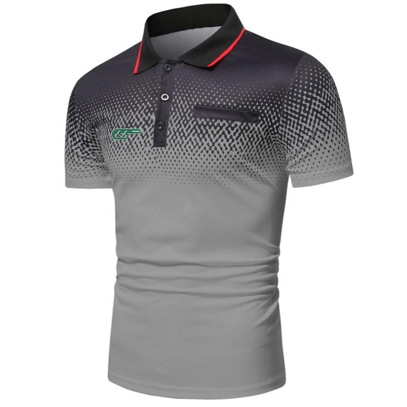 Мужская летняя рубашка поло с короткими рукавами и лацканами, мужская приталенная модная рубашка поло с принтом для гольфа.