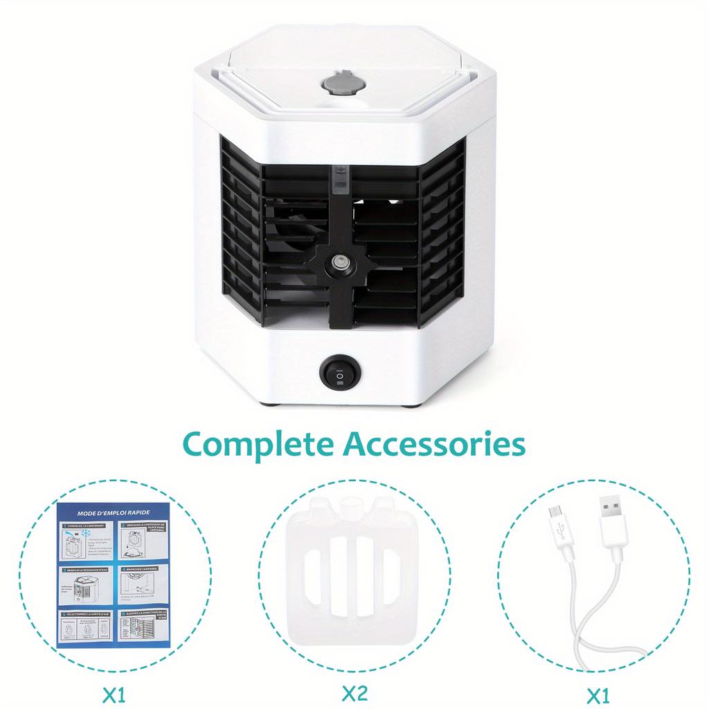 Quick-cooling portable air conditioner fan, mini evaporative air cooler, low noise with humidification function, suitable for bedroom, travel, and
