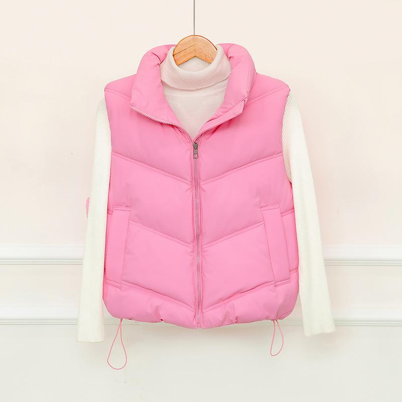 Winter New Down Cotton Vest Women's Simple Fashion Short Stand-up Collar Cotton Jacket Vest Jacket Tide