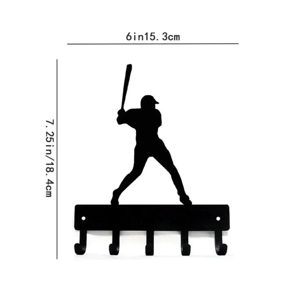 Baseball Batter Sport - Key Hooks Holder - 6 Inch Wide Metal Wall Art Iron Crafts, Decorative Organizer for Sports Enthusiasts