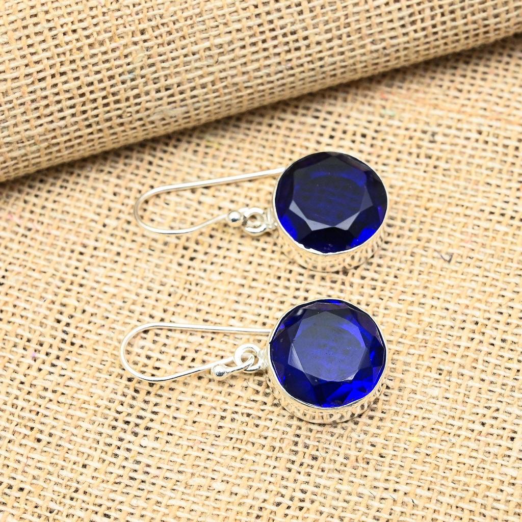 Великолепный синий сапфир, созданный в лаборатории драгоценный камень, ювелирные серьги ручной работы из стерлингового серебра 925 пробы