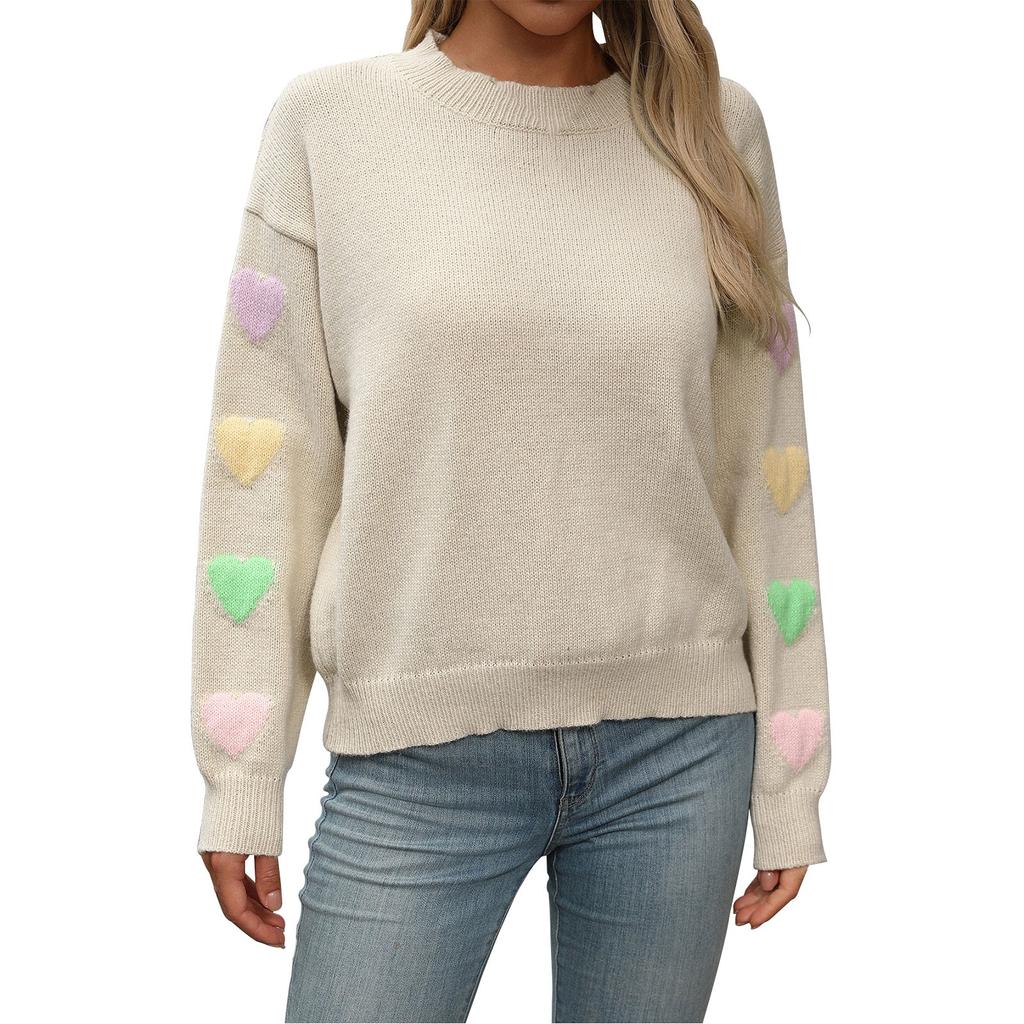 Women's Fashion Loose Heart Splicing Solid Color Sweater Temperament Women's Knitted Cardigan