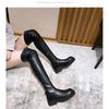 Ботфорты женские осенне-зимние новые эластичные сапоги тонкие черные приподнятые круглые носки на плоском каблуке среднего размера на толстой подошве рыцарские сапоги