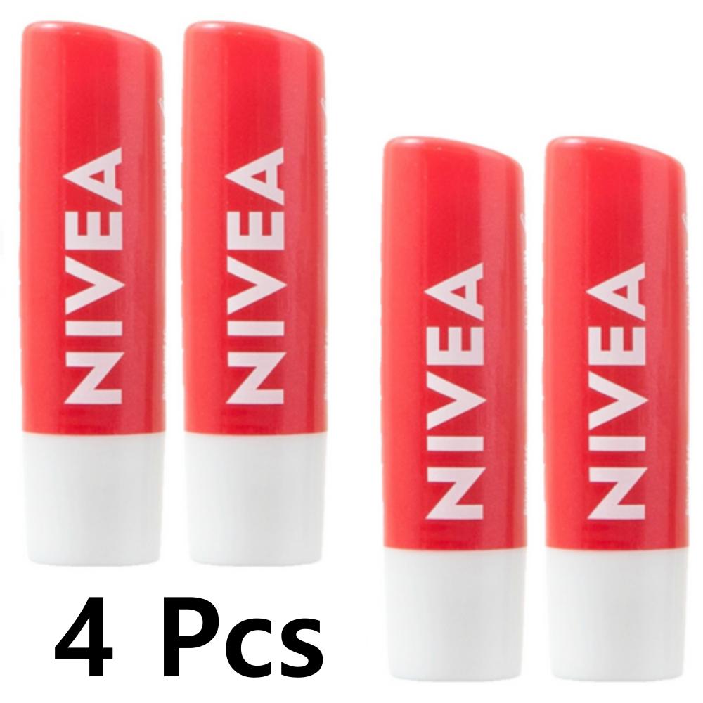 Nivea Lip Care Balm 4.8g, Strawberry Shine, 4 Count