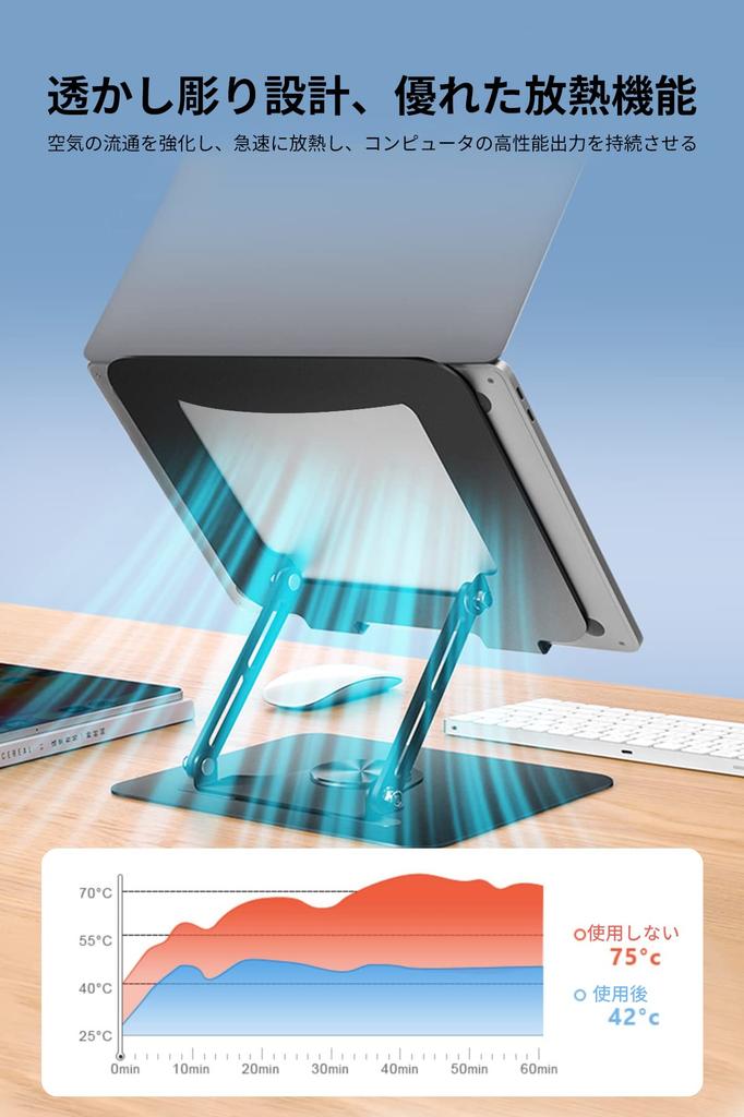 Foldable Laptop Adjustable Angle and Ergonomic Heat Improves Relieves Back Pain and Compatible with and More Stand, 360° Rotation, Height, Design,