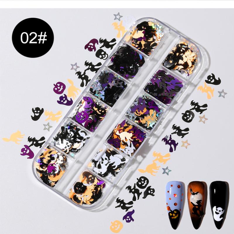 Halloween Ghost Pumpkin Shape Glitter Sequins 1 Box Holographic Festival DIY Craft Nail Decoration Art Accessories