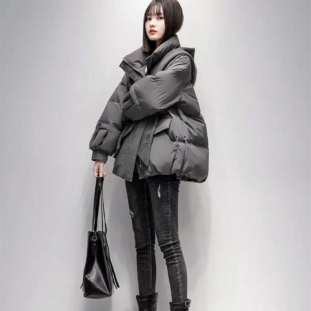 Утолщенная зимняя студенческая куртка с капюшоном на хлопковой подкладке, короткое теплое пальто с шарфом