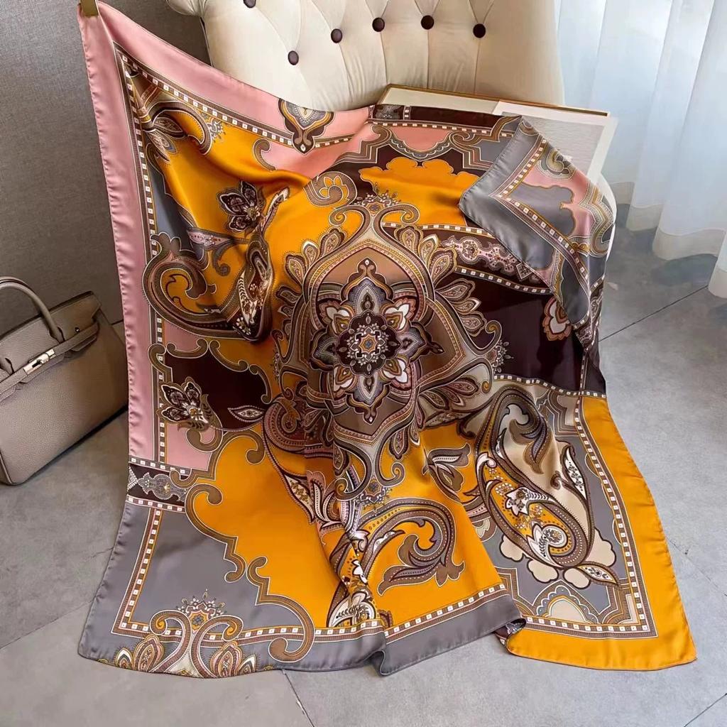 110cm Large Sqaure Scarf Printed Imitation Silk Scarf Women's Hadscarf