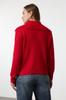 Women's Fashionable Stylish Sweater Red Wool Wide Fit Turn-down Collar Zippered Knitwear Sweater