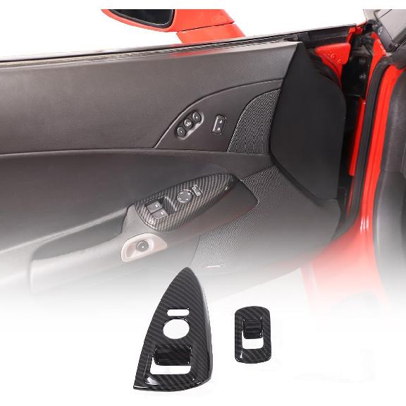 ABS Car Window Lift Switch Button Panel Frame Cover Trim Decoration Sticker For Chevrolet Corvette C6 2005-2013 Auto Glass Lift Switch Frame (Carbon