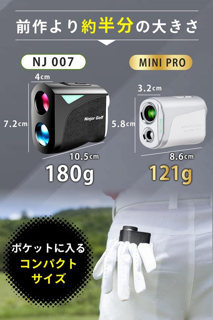 NINJOR GOLF Гольф Лазерный Дальномер Серия NJ MINI Компактный Размер 122 г Гольф Дальномер (PRO OLED, серебристый)